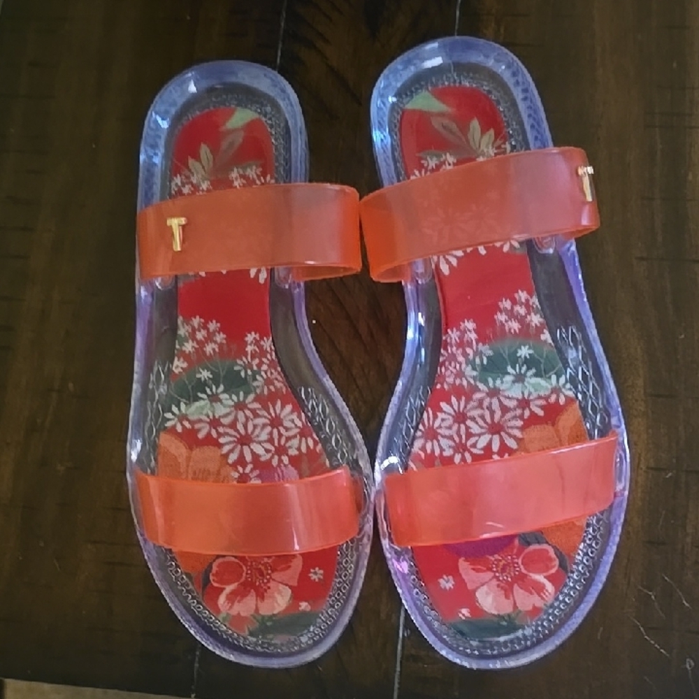 NWOB Ted Baker Pink Allenuh two-strap Floral Jelly Slide Sandals Sz 38